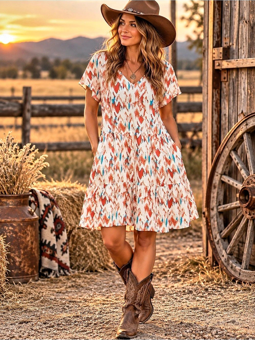 Ariat Delilah Dress western White & orange Size XL
